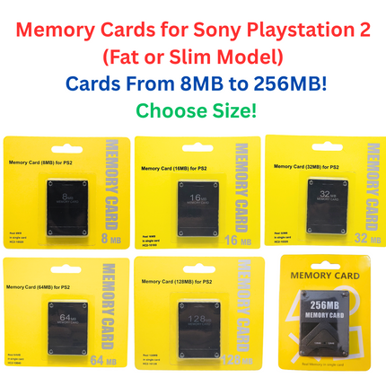 Memory Card for Sony PlayStation 2 / PS2 Slim & Fat (8MB - 256MB) – Choose Size