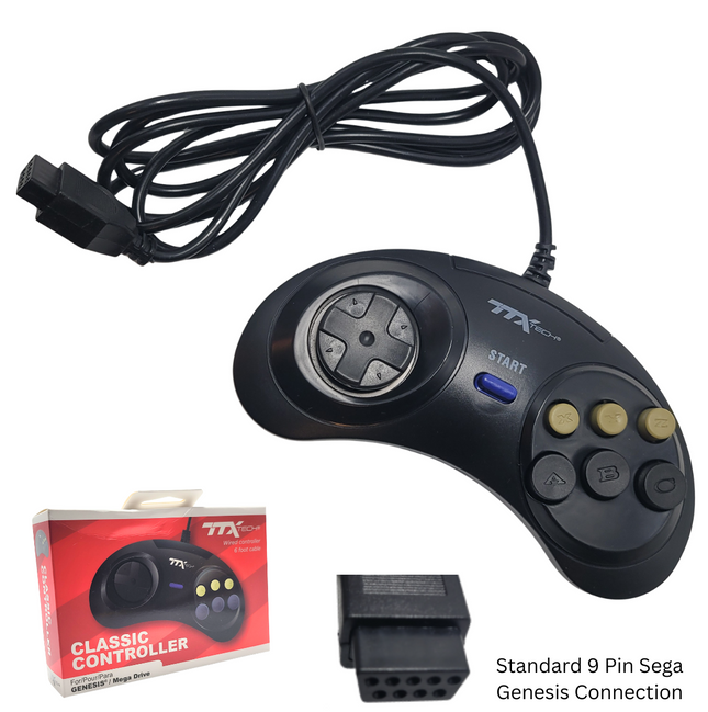 Sega Genesis Wired Controller Black – TTX Tech