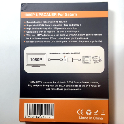 HDMI Upscaler Adapter for Sega Saturn 1080p – 4:3 / 16:9