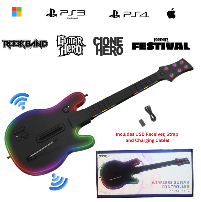Wireless Guitar Controller PlayStation 3 / PlayStation 4 / PC for Guitar Hero & Rock Band - TTX Tech
