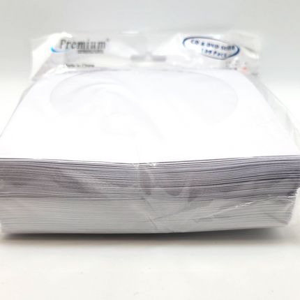 100 Pack White Paper CD / DVD Sleeves with Clear Window & Flap