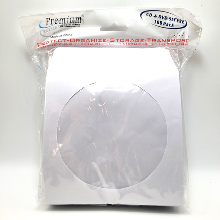 100 Pack White Paper CD / DVD Sleeves with Clear Window & Flap