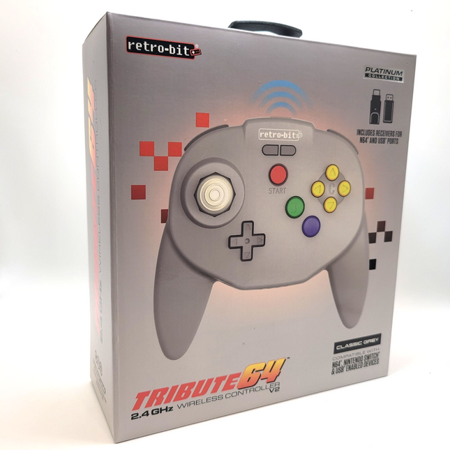 Tribute64 2.4GHz Wireless Controller for N64, Switch, and USB - Classic Gray