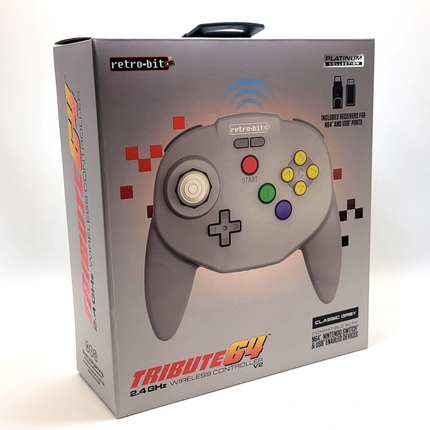 Tribute64 2.4GHz Wireless Controller for N64, Switch, and USB - Classic Gray