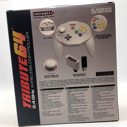 Tribute64 2.4GHz Wireless Controller for N64, Switch, and USB - Classic Gray