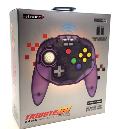 Tribute64 2.4GHz Wireless Controller for N64, Switch, and USB - Atomic Purple