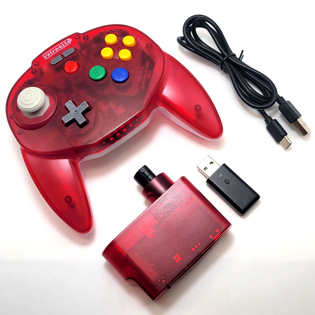 Tribute64 2.4GHz Wireless Controller for N64, Switch, and USB - Watermelon Red