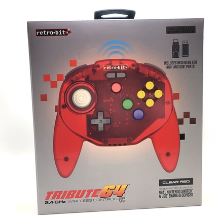 Tribute64 2.4GHz Wireless Controller for N64, Switch, and USB - Watermelon Red