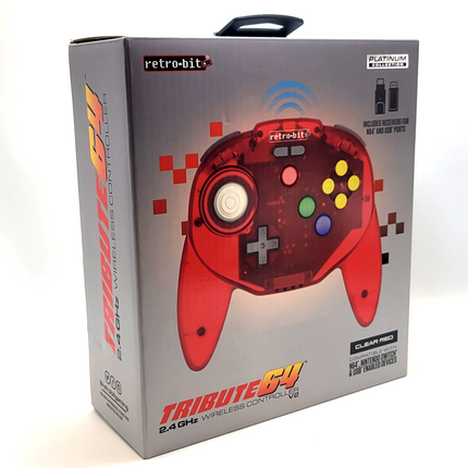 Tribute64 2.4GHz Wireless Controller for N64, Switch, and USB - Watermelon Red