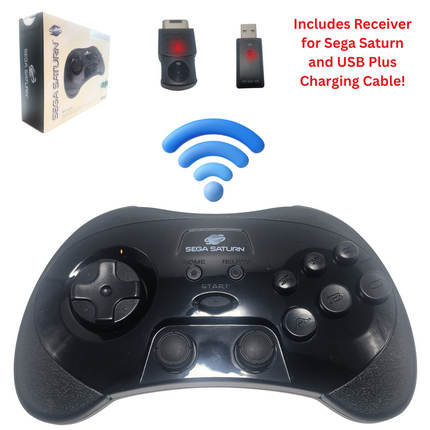 Sega Saturn 2.4GHz Wireless Pro Controller with Analog Joysticks Black - Retro-Bit