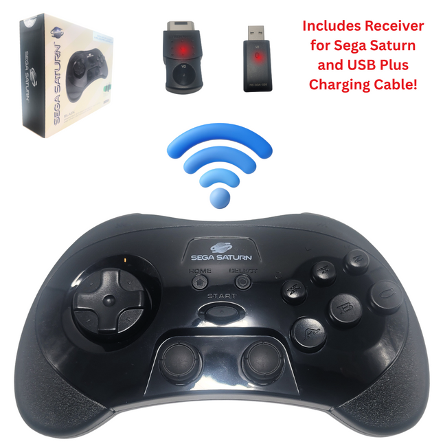 Sega Saturn 2.4GHz Wireless Pro Controller with Analog Joysticks Black - Retro-Bit