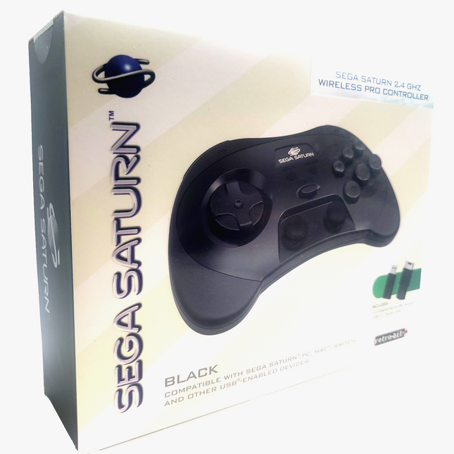 Sega Saturn 2.4GHz Wireless Pro Controller with Analog Joysticks Black - Retro-Bit