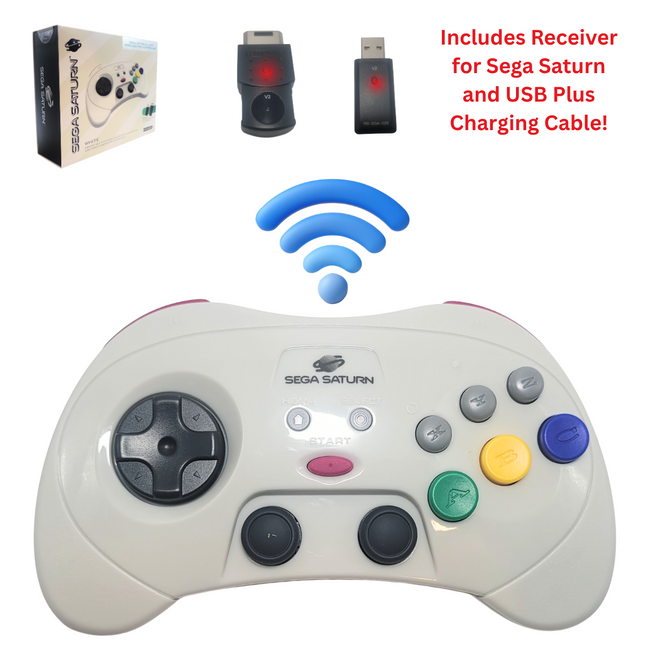 Sega Saturn 2.4GHz Wireless Pro Controller with Analog Joysticks White - Retro-Bit