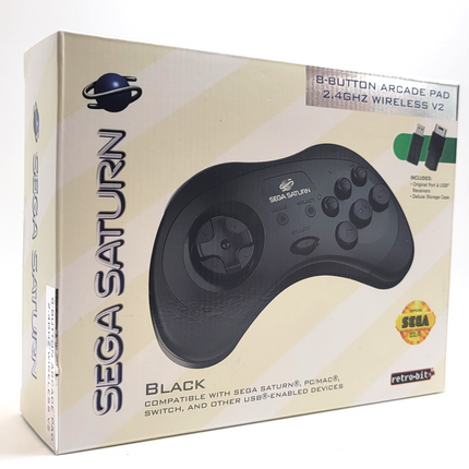 Sega Saturn 2.4GHz Wireless 8-Button Controller Black - Retro-Bit®